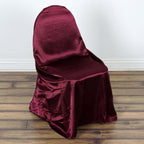 Satin Chair Cover Self-Tie Universal Design Burgundy - Durable Slip-On Cover for Folding, Dining, Banquet & Standard Chairs