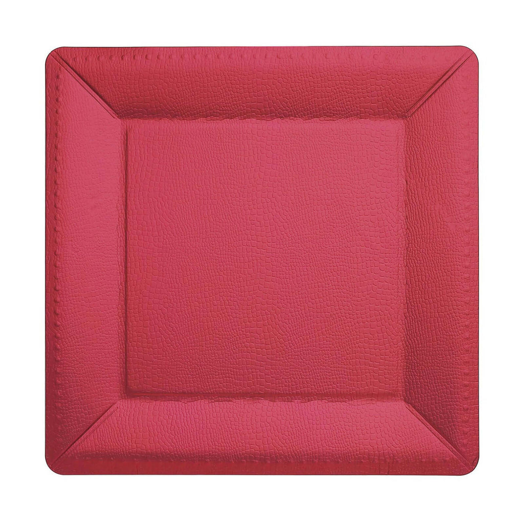 10-Pack Disposable Square Charger Plates in Burgundy with Leather Like Texture - 1100GSM Durable Paper Chargers 13"