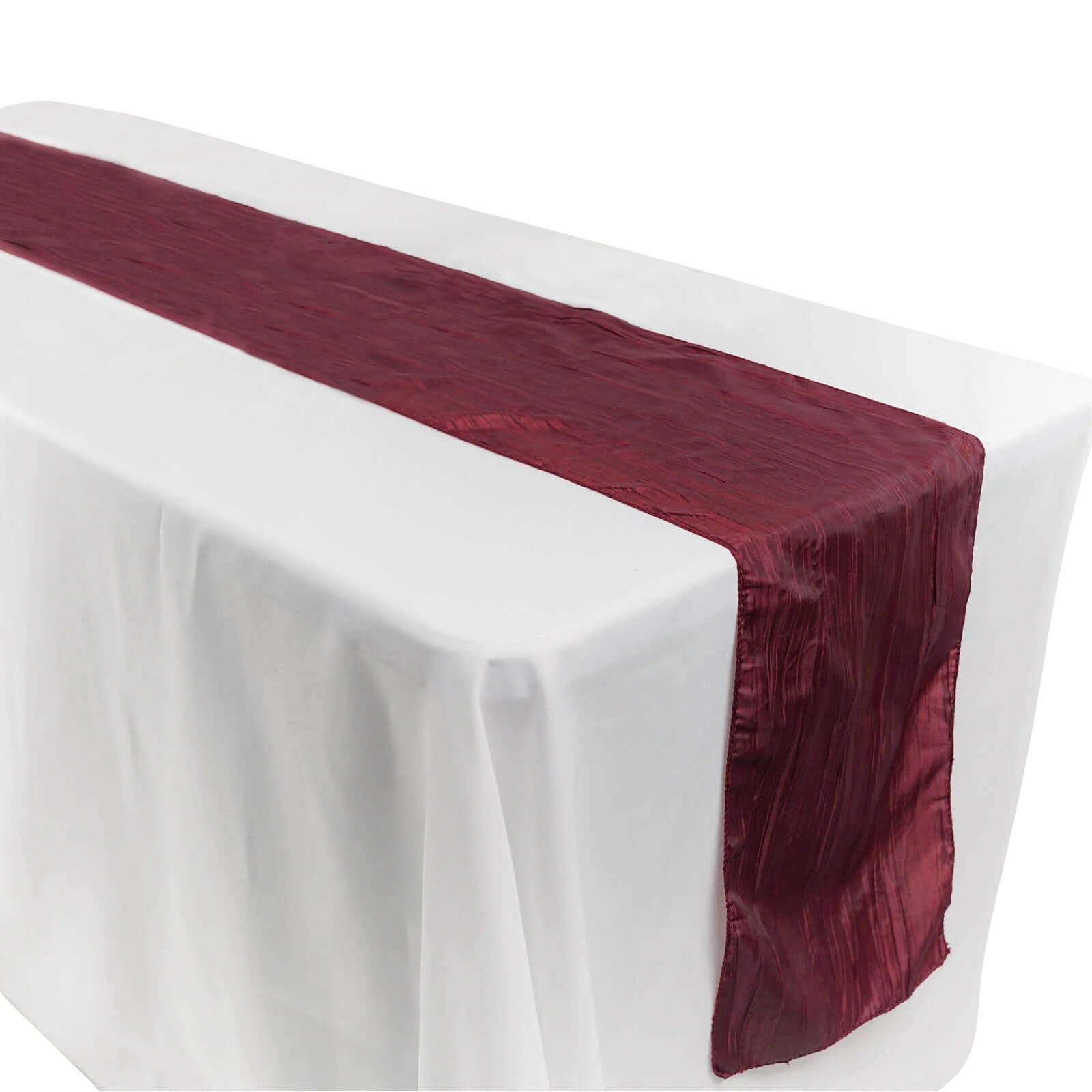 Taffeta 12"x108" Table Runner Burgundy - Accordion Crinkle Design