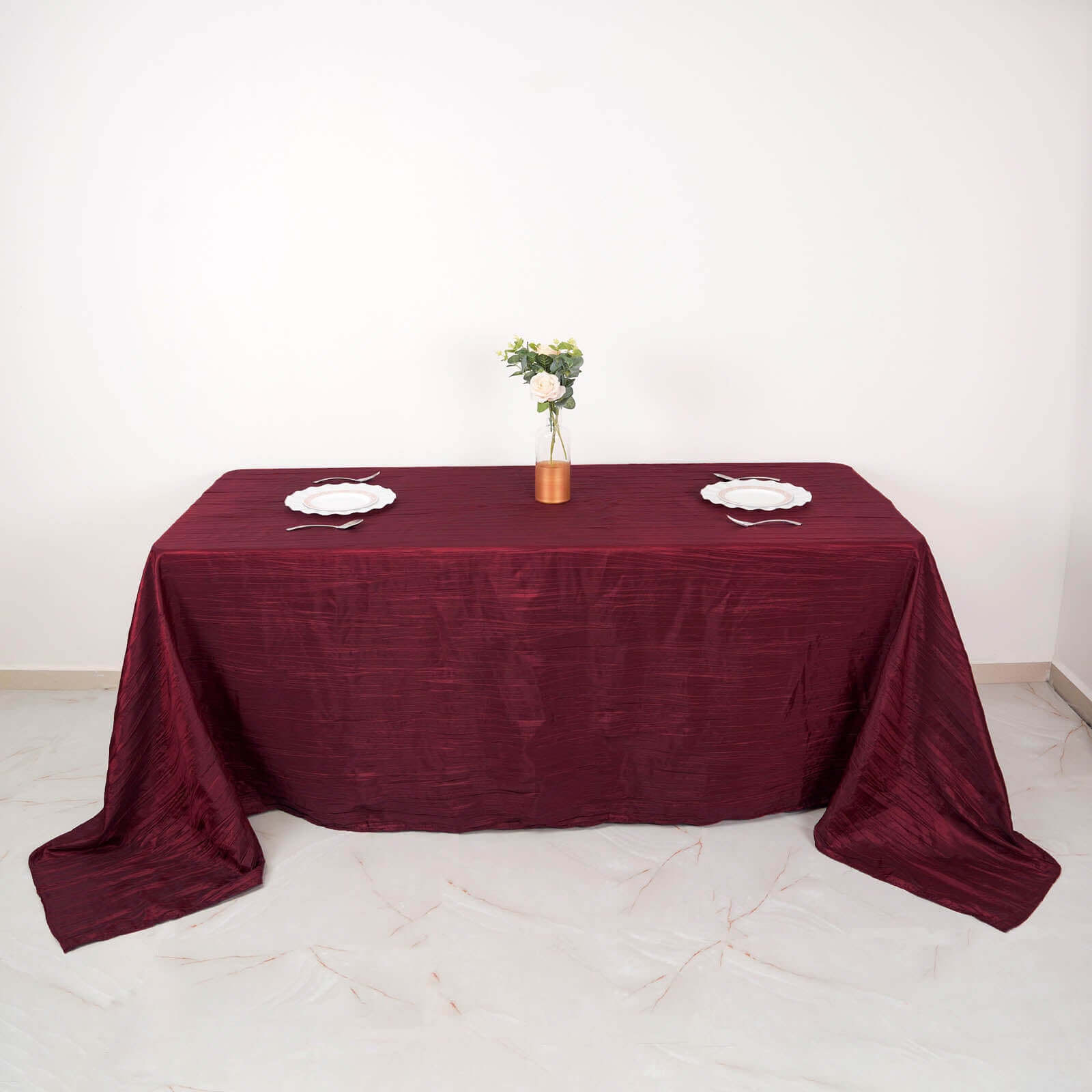 Taffeta 90"x132" Rectangle Tablecloth Burgundy - Seamless Accordion Crinkle Table Cover