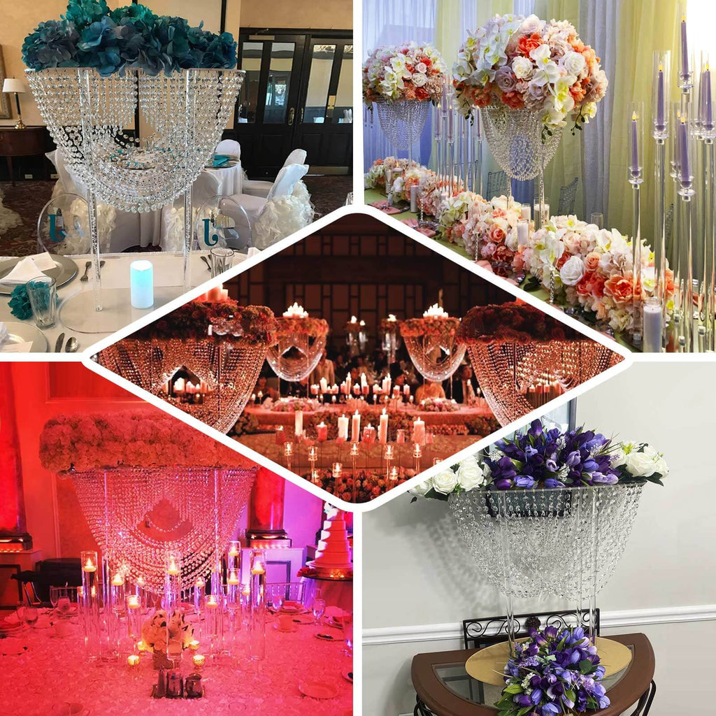 Acrylic Wedding Bouquet Pillar Centerpiece Crystal Chandelier Design - Large Flower Arrangement Table Stand 32"