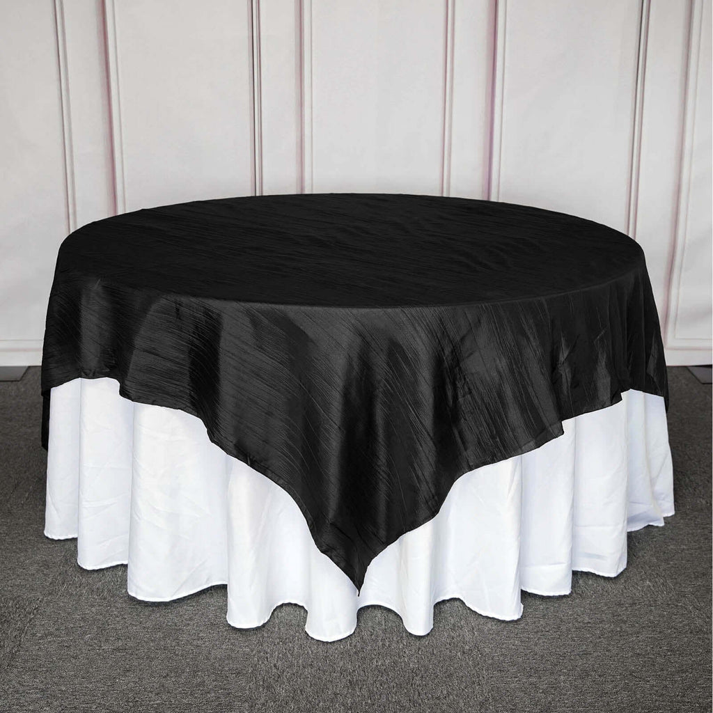 Taffeta 90"x90" Table Overlay Square Tablecloth Black - Accordion Crinkle Table Cover