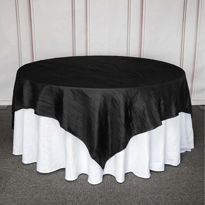 Taffeta 90"x90" Table Overlay Square Tablecloth Black - Accordion Crinkle Table Cover