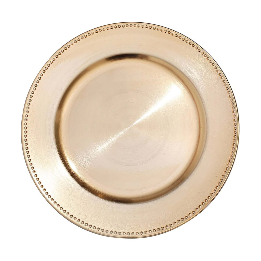 6-Pack Acrylic Round Charger Plates 13" in Gold with Beaded Rim, Dinner Charger Event Tabletop Decor
