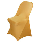 Stretch Spandex Chair Cover Gold for Folding Chairs - Reusable & Wrinkle-Resistant 160GSM Fitted Slipcover for a Polished Look