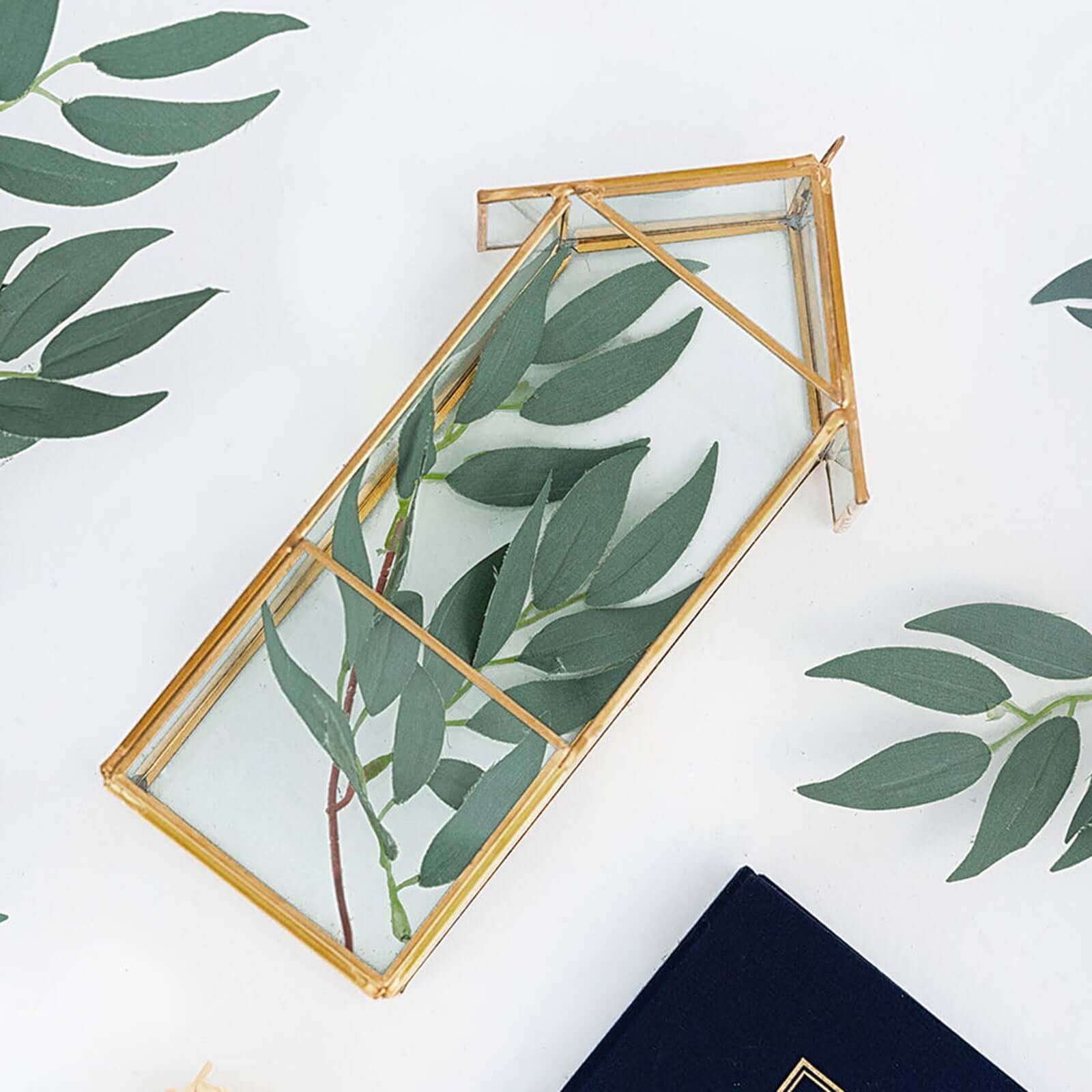 Glass Terrarium Hanging House Lantern Design Metal Gold - Versatile Holder for Air Plants & Displays 11"