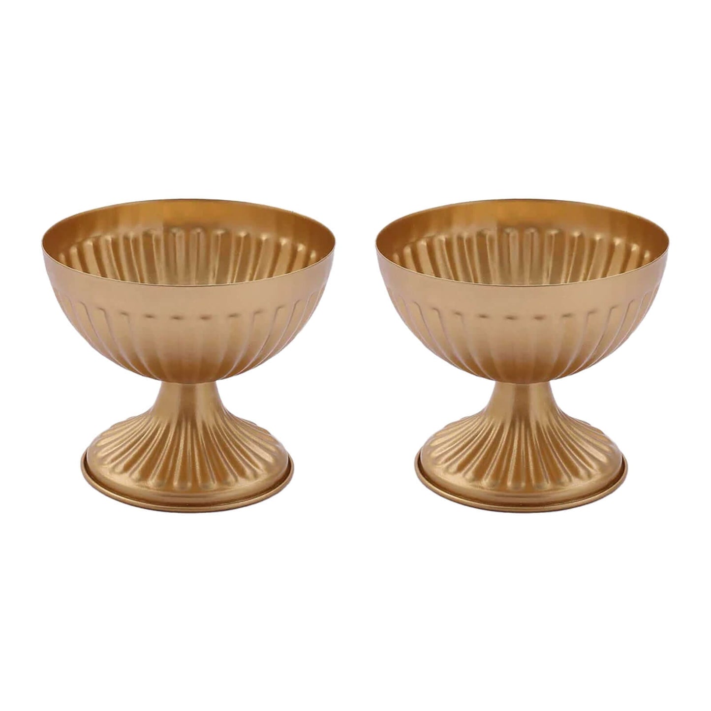2-Pack Metal Pedestal Flower Vases Ribbed Bowl Style Gold - Antique Mini Compote Vase for Sophisticated Wedding Centerpieces 4"