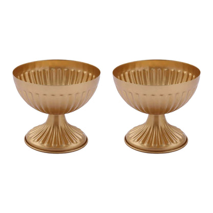 2-Pack Metal Pedestal Flower Vases Ribbed Bowl Style Gold - Antique Mini Compote Vase for Sophisticated Wedding Centerpieces 4"