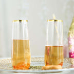 6 Pack Plastic Champagne Glasses in Clear with Gold Rim, Reusable Lightweight Champagne Flutes 9oz