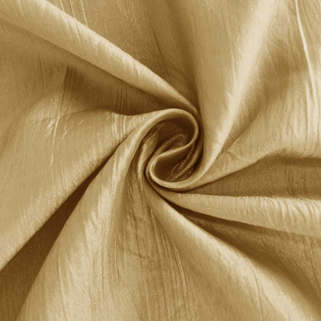 Taffeta 132" Round Tablecloth Gold - Seamless Accordion Crinkle Design for Exquisite Occasions