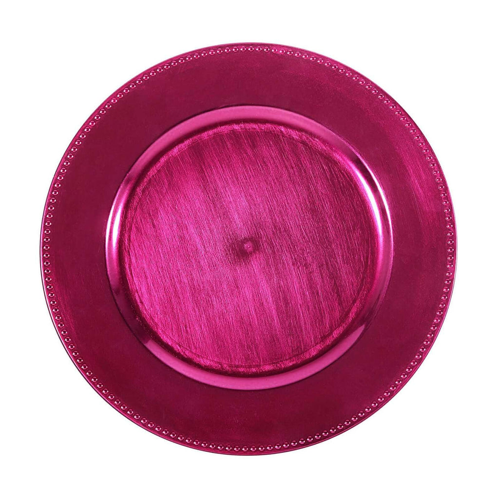 6-Pack Acrylic Round Charger Plates 13" in Hot Pink with Beaded Rim, Dinner Charger Event Tabletop Decor