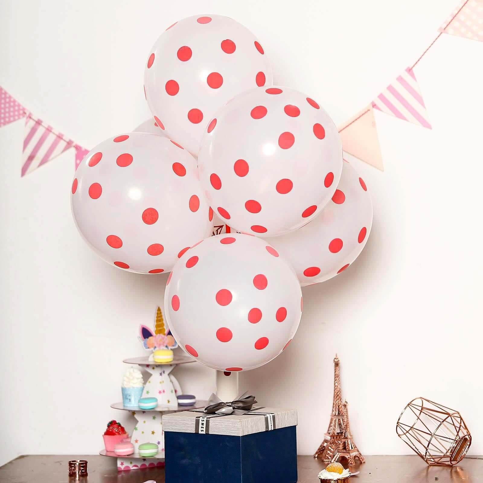 25 Pack 12" Hot Pink and White Fun Polka Dot Latex Party Balloons