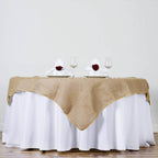 Jute Burlap 60"x60" Square Overlay Tablecloth Natural - Rustic Design for Authentic Charm