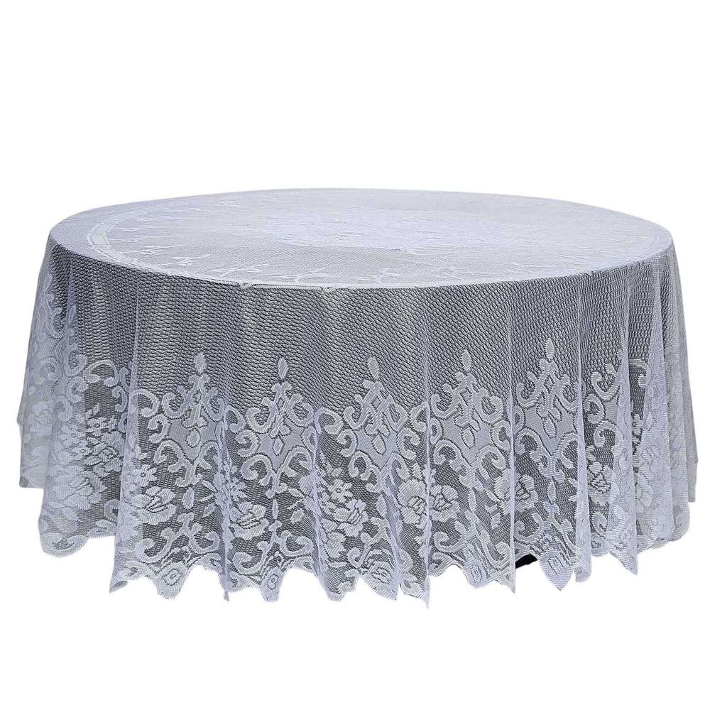 Lace 120" Round Tablecloth White - Seamless Premium Design for Upscale Celebrations