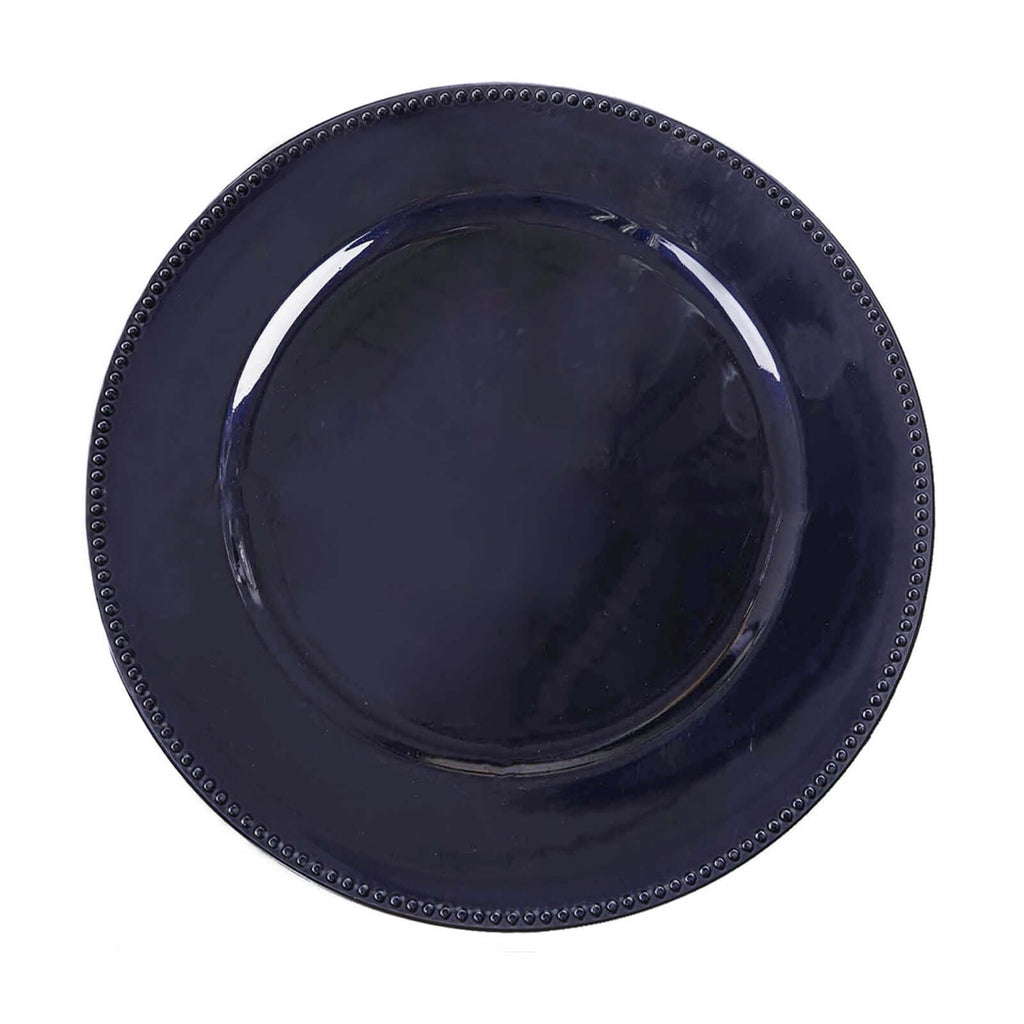 6-Pack Acrylic Round Charger Plates 13" in Navy Blue with Beaded Rim, Dinner Charger Event Tabletop Decor