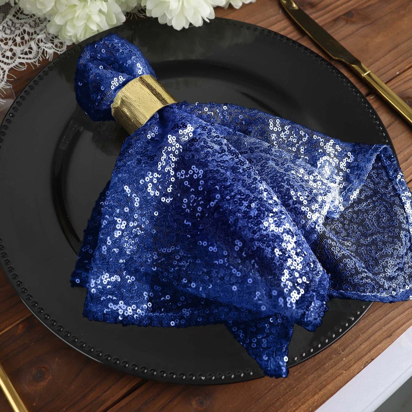 Sequin 20"x20" Napkin Navy Blue - Shimmering Dinner Napkin