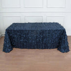 Taffeta 90"x132" Rectangle Tablecloth Navy Blue | 3D Leaf Petal Design Seamless Table Cover