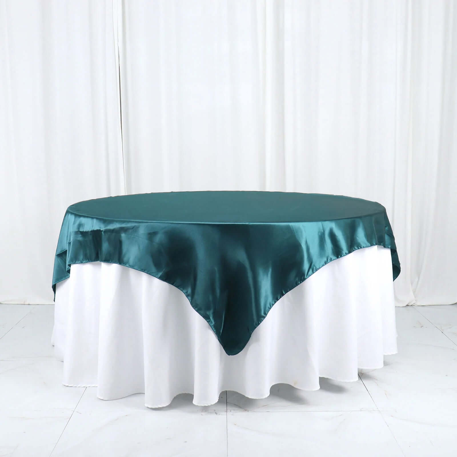 Satin 72"x72" Table Overlay Square Tablecloth Peacock Teal - Smooth Finish Table Cover