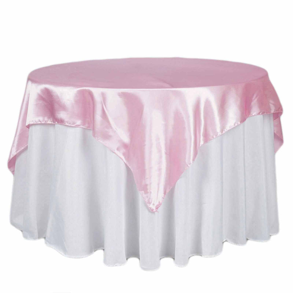 Satin 72"x72" Table Overlay Square Tablecloth Pink - Smooth Finish Table Cover