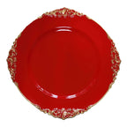 6-Pack Acrylic Round Charger Plates 13" in Red with Gold Embossed Baroque Rim, Antique Decorative Dinner Party Charger Tableware