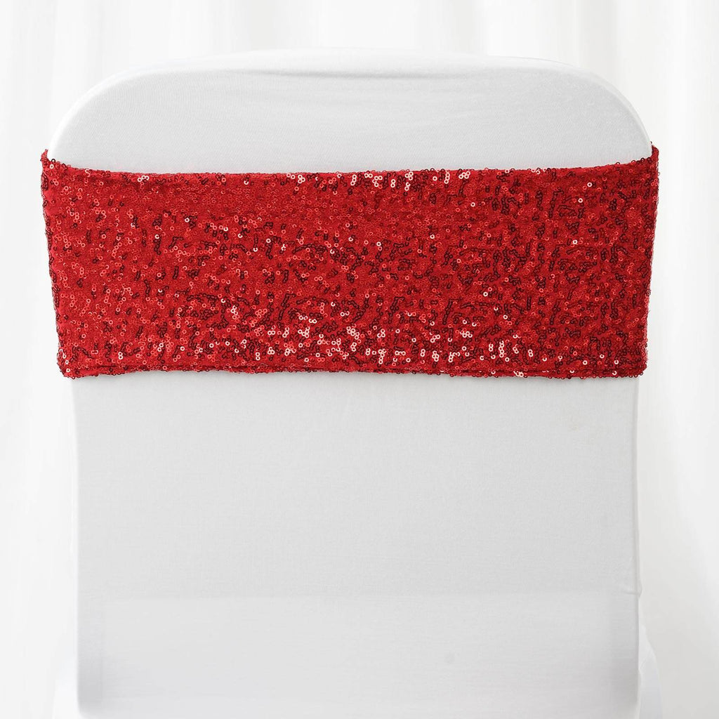 5 Pack Sequin Spandex Chair Sashes Red - Stretch Chair Bands 6"x15"