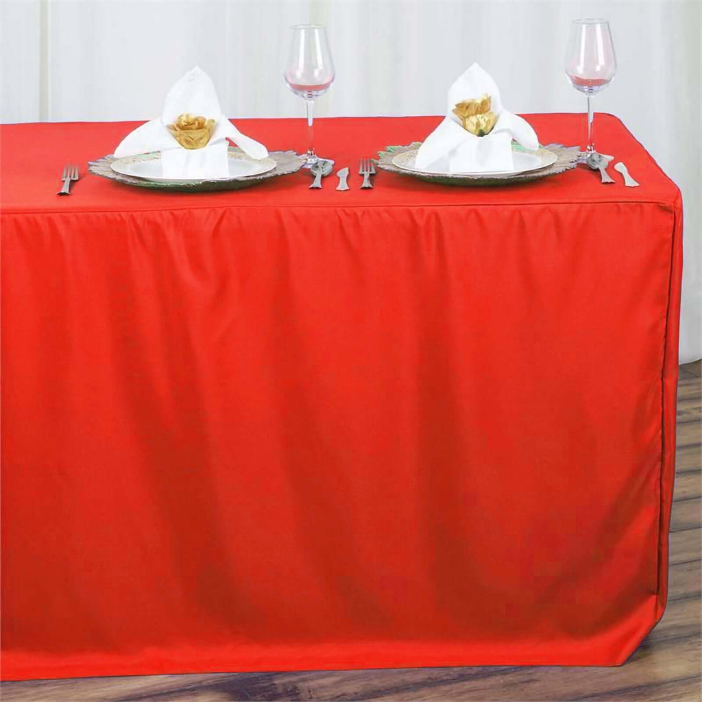 Fitted Polyester 72"x30" Rectangle Tablecloth Red - Durable and Easy to Maintain Table Cover