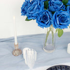 2 Bushes 17" Royal Blue Premium Silk Jumbo Rose Flower Bouquet, High Quality Artificial Wedding Floral Arrangements
