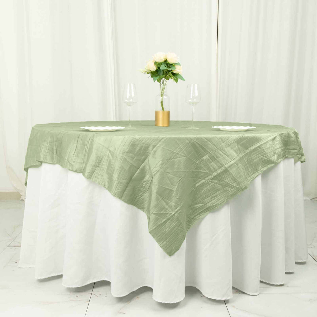 Taffeta 72"x72" Table Overlay Square Tablecloth Sage Green - Accordion Crinkle Table Cover