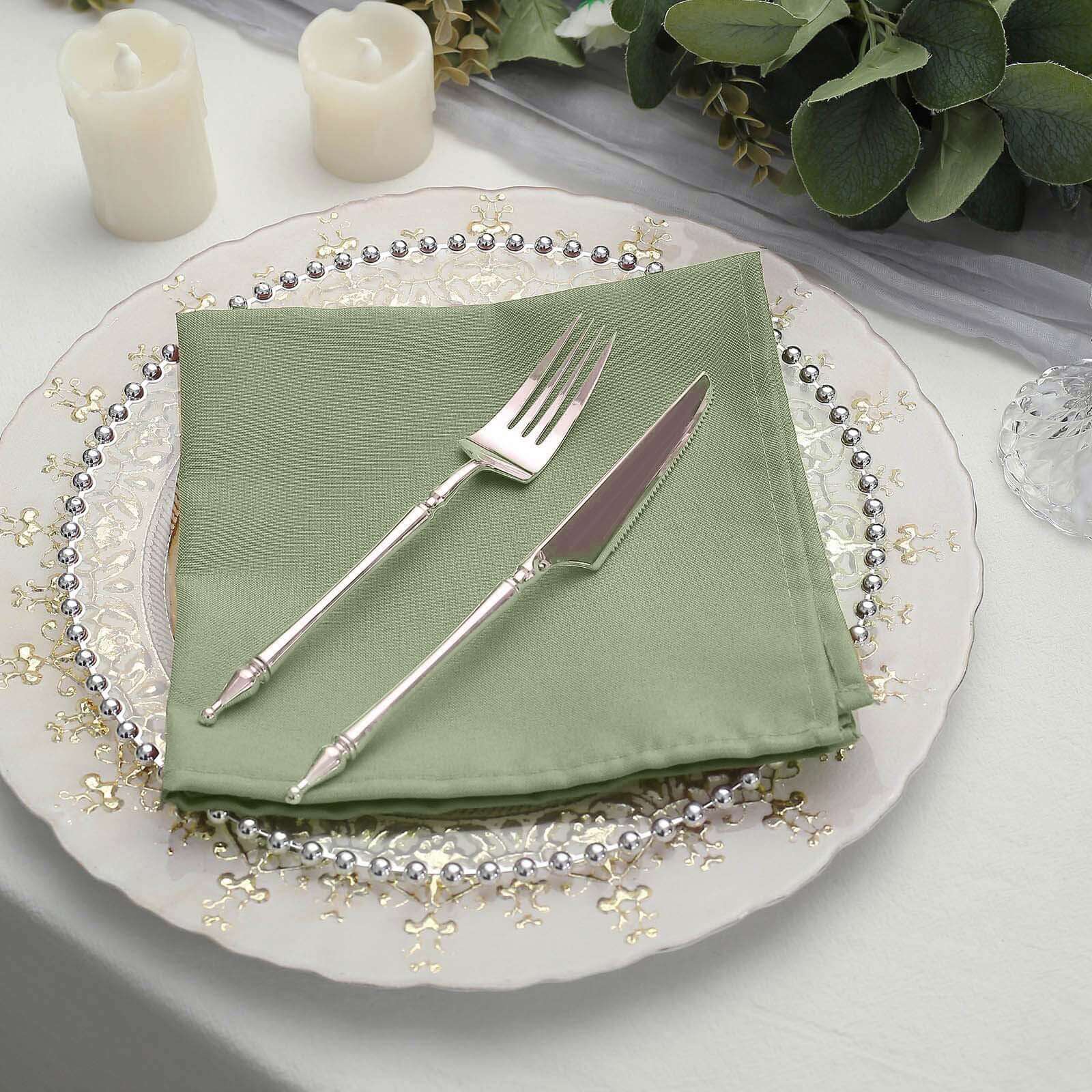 5 Pack Polyester 17"x17" Napkins Dusty Sage Green - Durable & Wrinkle Resistant Dinner Napkins