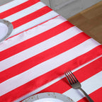 Satin 12"x108" Table Runner Red/White Stripe - Classic Striped Design