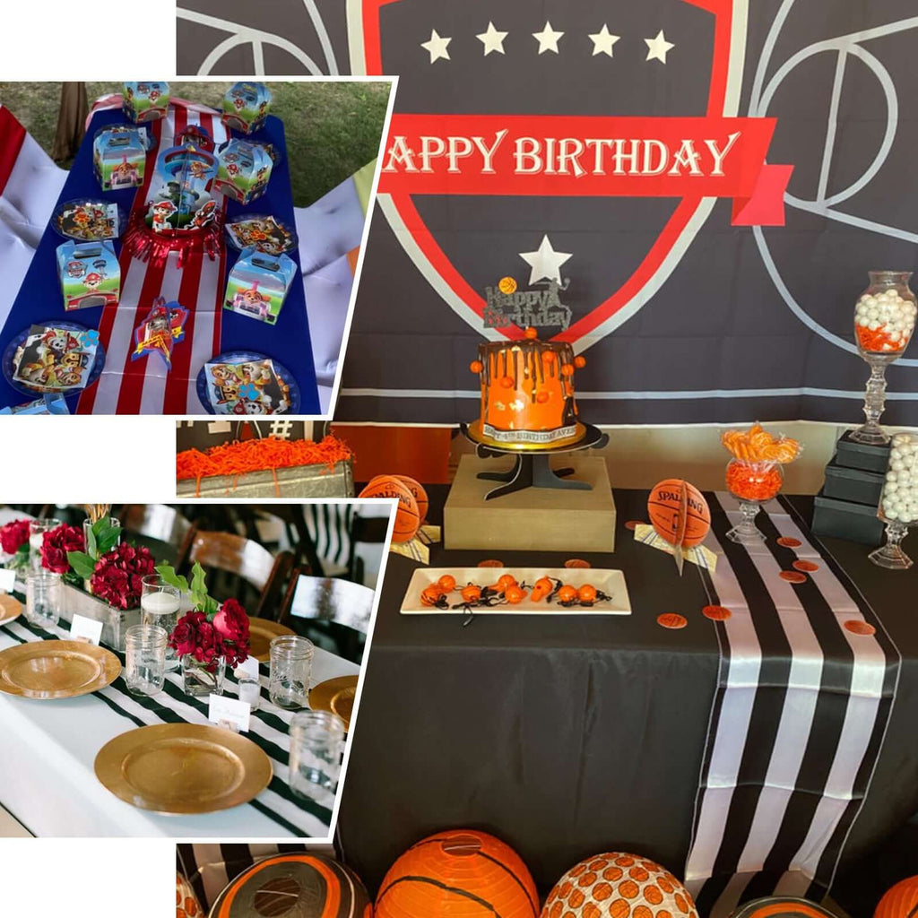 Satin 12"x108" Table Runner Black/White Stripe - Classic & Exquisite Table Decor