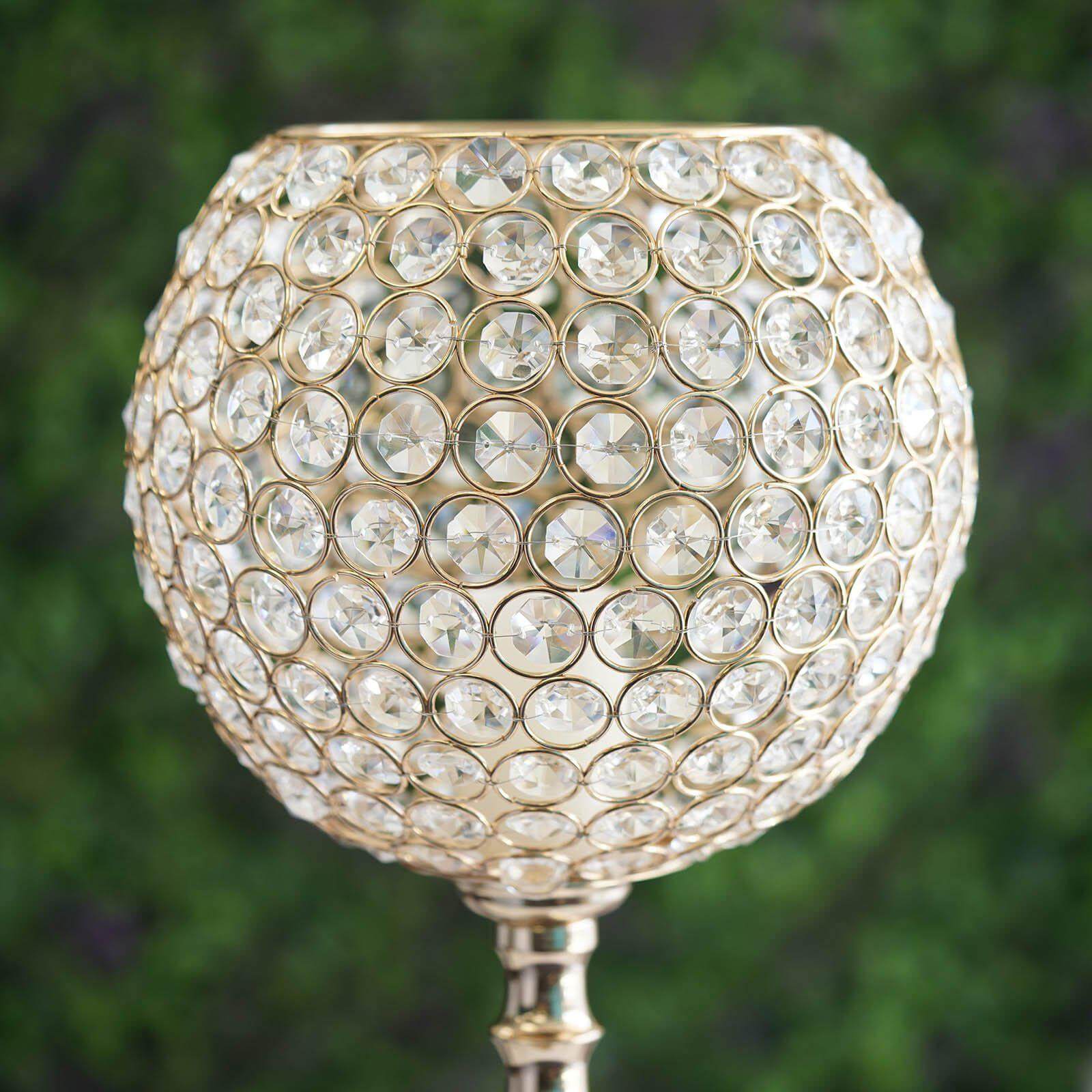 Acrylic Crystal Beaded Goblet Candle Holder Gold - Exquisite Flower Ball Centerpiece Stand for High-End Event Styling 30"