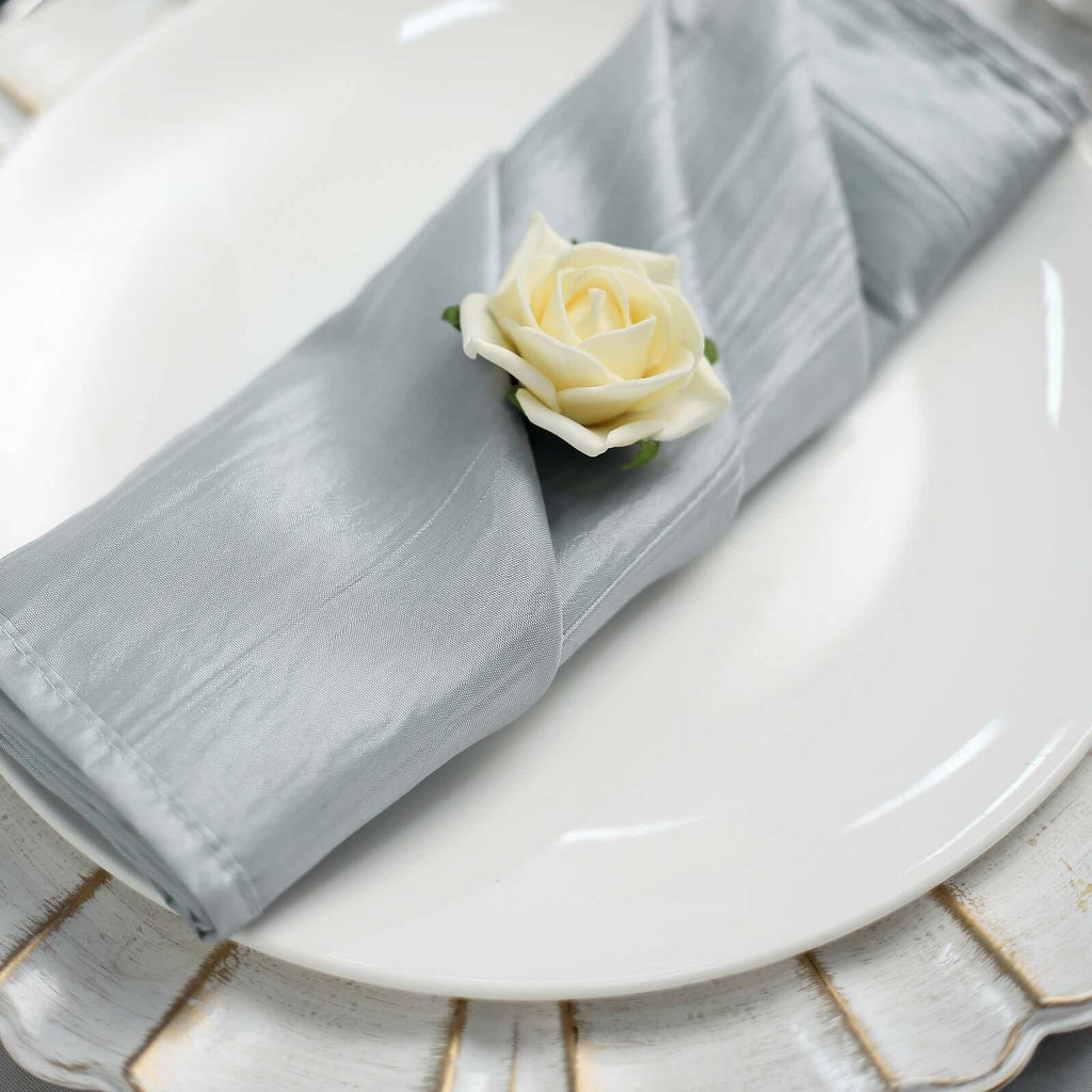 5 Pack Taffeta 20"x20" Napkins Silver - Accordion Crinkle Dinner Napkins