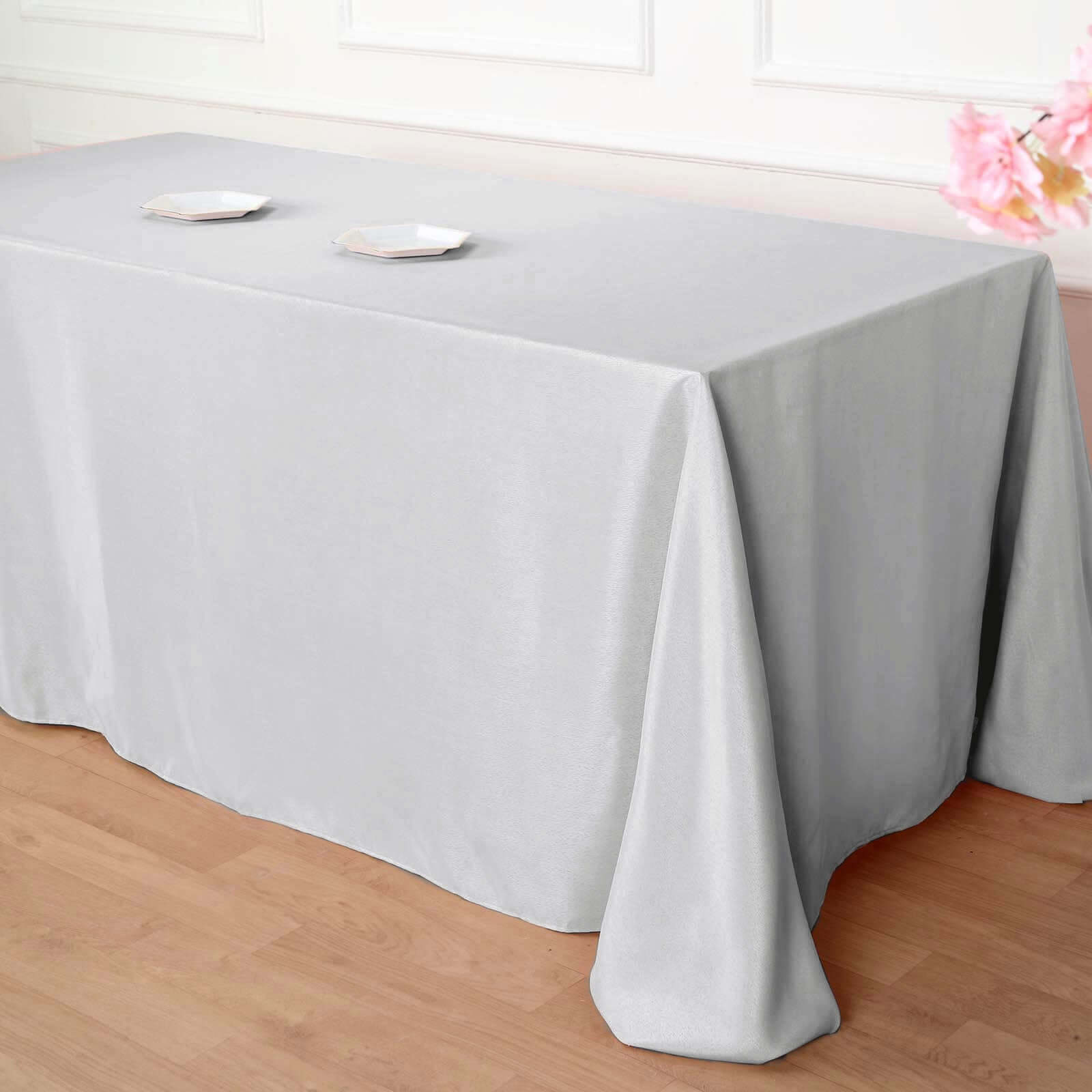 Polyester 90"x132" Rectangle Tablecloth Silver - Seamless Wrinkle-Resistant Table Cover