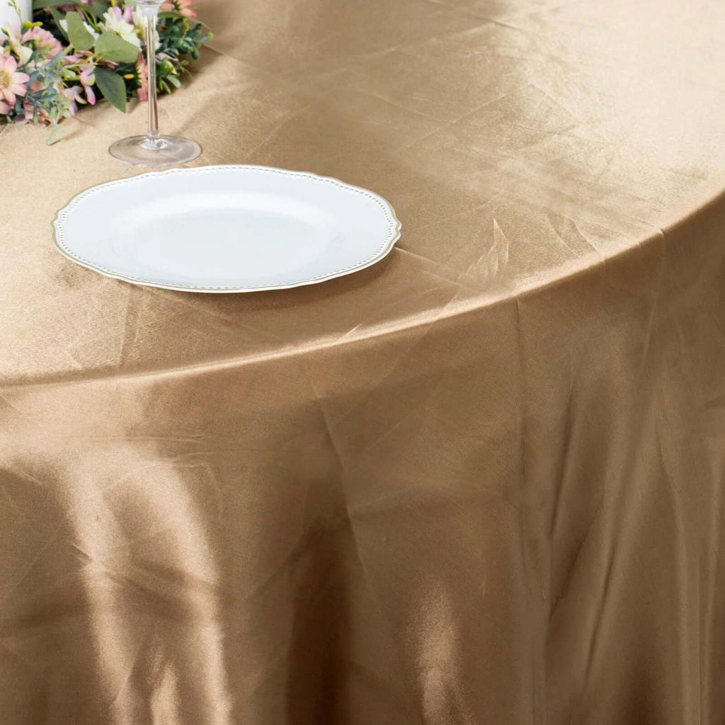 Satin 120" Round Tablecloth Taupe - Stylish Seamless Table Cover