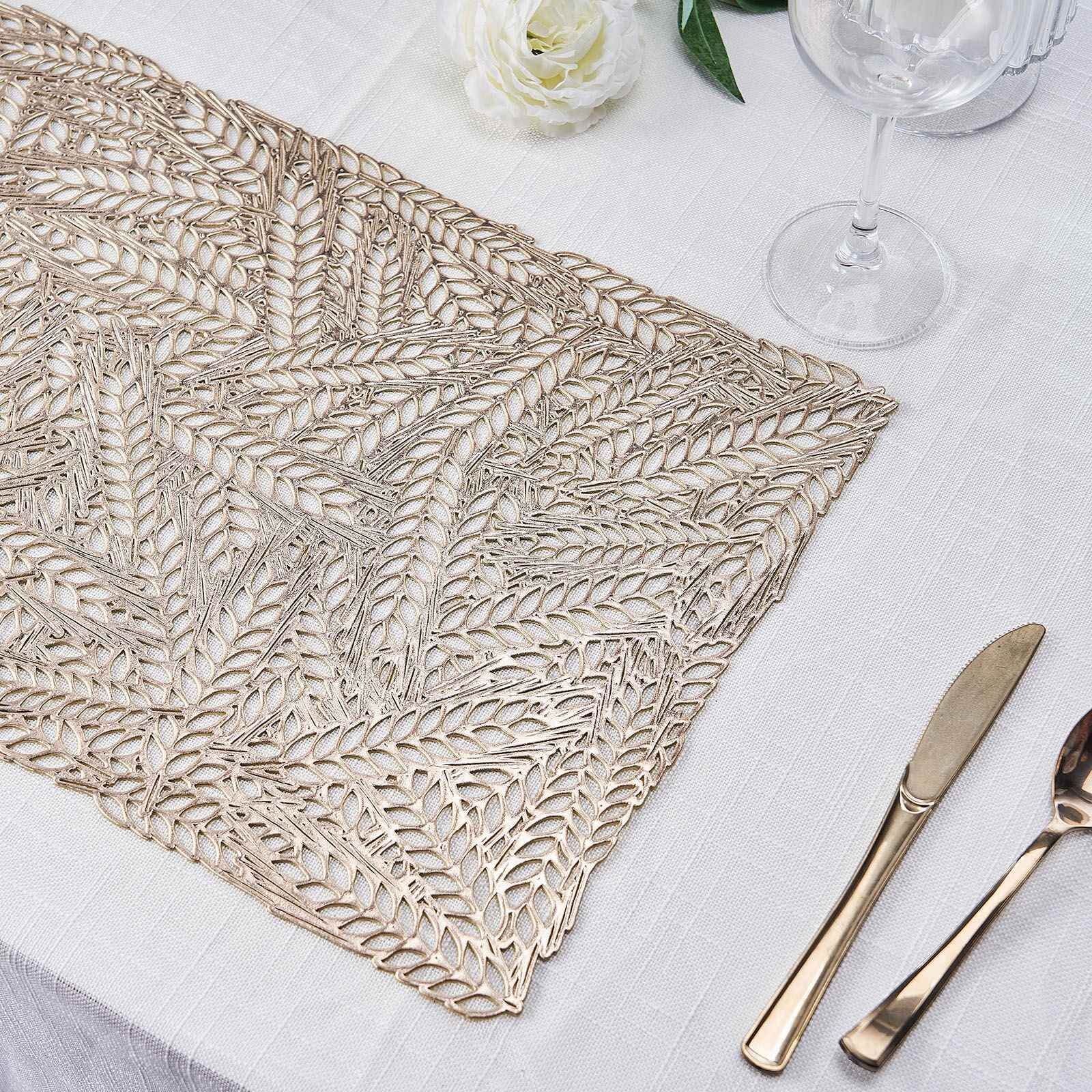 6-Pack Table Mats Wheat Design Gold - Vinyl Rectangle Non-Slip Surface for Stylish Settings 12"x18"