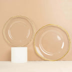 10-Pack Plastic 10" Dinner Plates in Clear with Gold Scalloped Rim - Disposable Large Party Plates