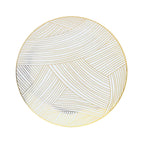 10-Pack Plastic 10" Round Dinner Plates in White with Gold Wave Brush Strokes Pattern - Disposable Party Plates for Modern & Classy Table Decor