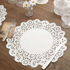 100 Pcs Paper 14" Round Placemats in White - Food Grade Lace Paper Doilies for Dessert Display & Table Decor