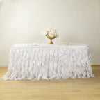 Taffeta 14ft Table Skirt White Cascading Curly Willow Style for Weddings & Banquets