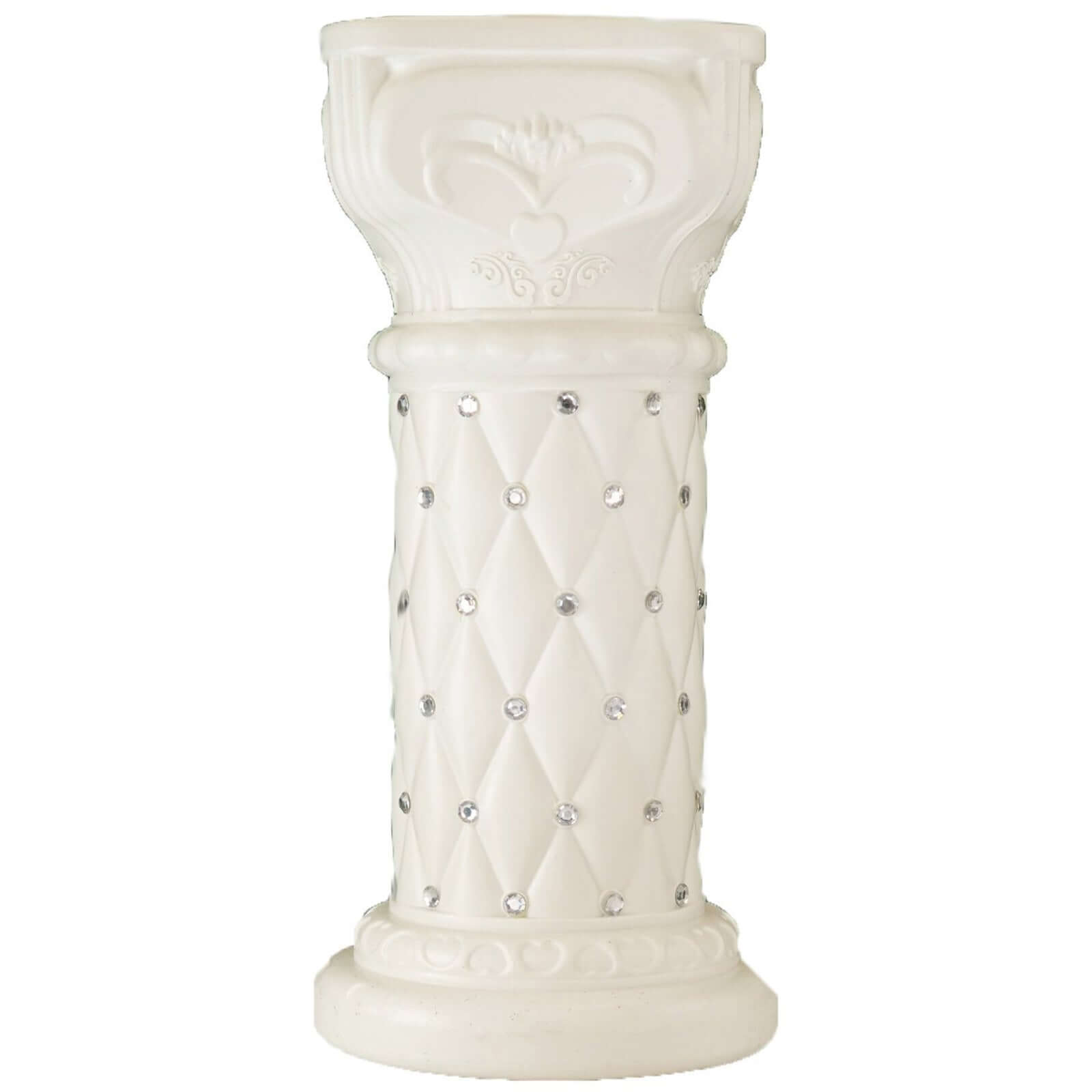 2 Pack White Crystal Beaded Pedestal Stand French Inspired Pillar With 10mm Crystal Studs - 25" Tall PVC
