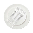 24-Pack Plastic Utensil Set with Modern Hollow Handle Design Silver - Disposable Silverware 7"