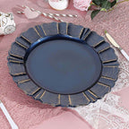 6-Pack Acrylic Plastic Round Charger Plates 13" in Navy Blue with Gold Brushed Wavy Scalloped Rim, Decorative Dinner Party Charger Tableware