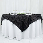 Taffeta 72"x72" Table Overlay Square Tablecloth Black - 3D Leaf Petal Table Cover