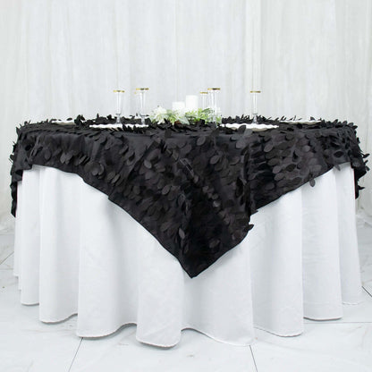 Taffeta 72"x72" Table Overlay Square Tablecloth Black - 3D Leaf Petal Table Cover