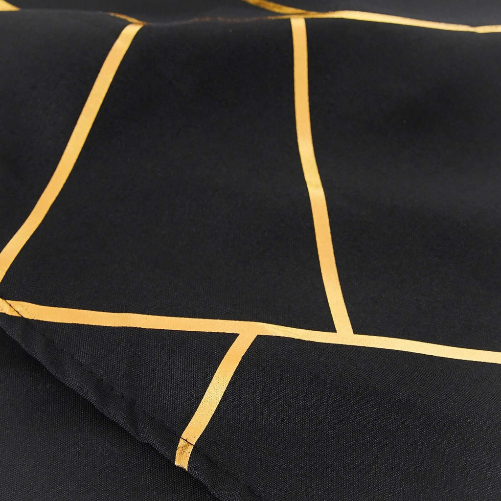 Polyester 90"x132" Rectangle Tablecloth Black Seamless with Gold Foil Geometric Pattern - Wrinkle-Resistant Seamless Table Cover
