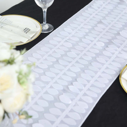 Taffeta Fabric 12"x108" Table Runner White 3D Leaf Petal - Stylish Wedding Decor