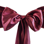 5 Pack Satin Chair Sashes Burgundy - Durable Chair Bows with Shiny Finish 6"x106"