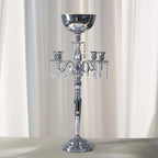 Metal Candelabra 4 Arm Design Silver with Flower Vase Bowl - Table Centerpiece for Weddings 33"
