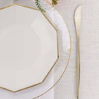 25-Pack Paper 7" Decagon Appetizer Plates in White with Gold Foil Rim - Stylish Geometric Dessert/Salad Plates for Cocktail Parties & Receptions